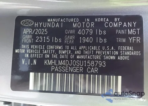 2025 Hyundai Elantra Hybrid Blue from USA, damaged, VIN KMHLM4DJ0SU158793